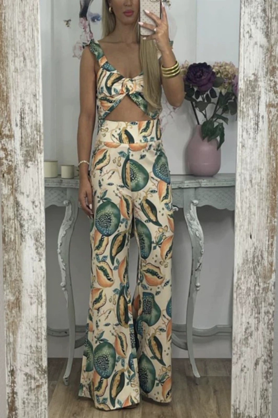 ZARA Womens Printed Casual Camisole Top and Pants Set